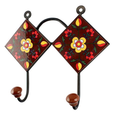 Dark Brown Flower Ceramic Tile Hook